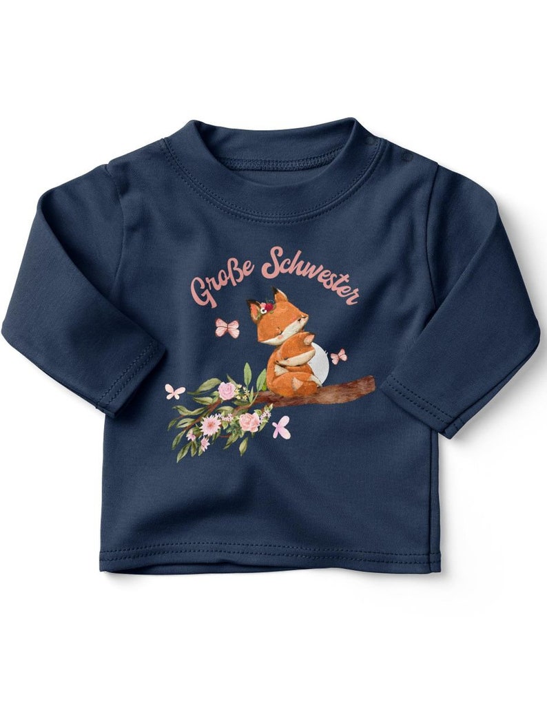 Mikalino Baby / Kinder Longsleeve mit Spruch für Jungen Mädchen Unisex langarm Große Schwester Fuchs handbedruckt in Deutschland navy