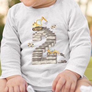 Mikalino Baby / Kinder Longsleeve mit Spruch 2 Bagger Geburtstag Langarm Shirt für Jungen und Mädchen Geschenkidee image 7