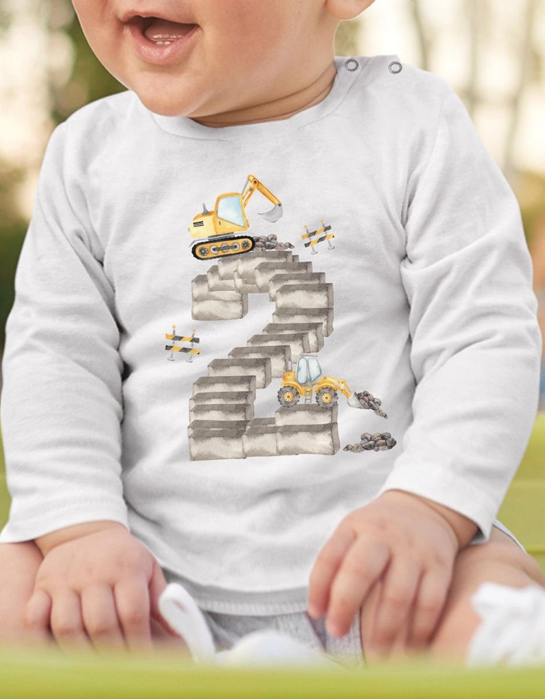 Mikalino Baby / Kinder Longsleeve mit Spruch 2 Bagger Geburtstag Langarm Shirt für Jungen und Mädchen Geschenkidee Bild 7