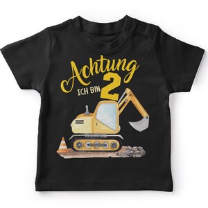 Mikalino Baby / Kinder T-Shirt mit Spruch Achtung ich bin Zwei 2 Bagger Schaufelbagger Kurzarm Geschenkidee Bild 2