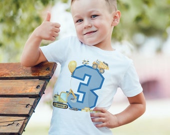 Mikalino Kinder T-Shirt 3 Geburtstag Baustelle Kurzarm Shirt für Jungen und Mädchen | Geschenkidee