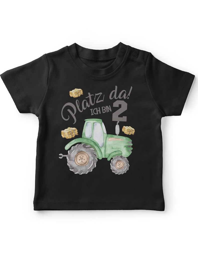 Mikalino Baby / Kinder T-Shirt mit Spruch Ich bin 2 Traktor Kurzarm Shirt für Jungen und Mädchen Geschenkidee schwarz