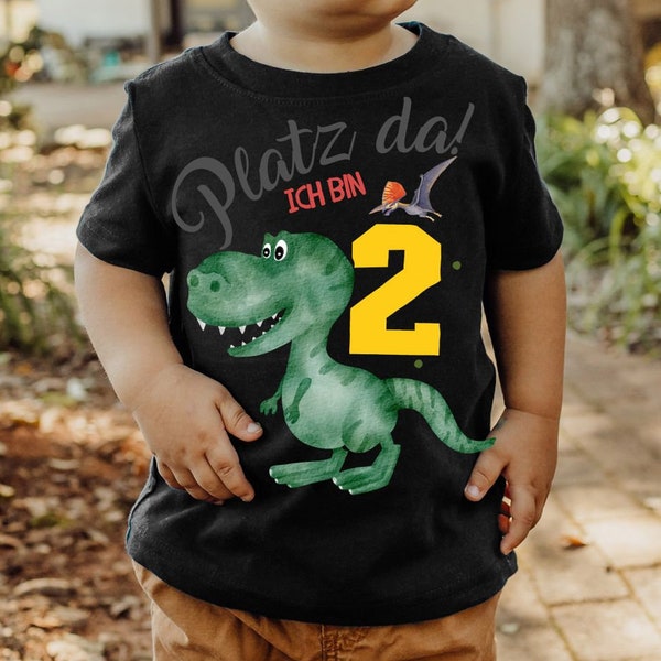 Mikalino Baby / Kinder T-Shirt mit Spruch Platz Da ich bin Zwei 2 Dinosaurier T-Rex mit Flugsaurier Kurzarm  | Geschenkidee