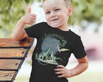 Mikalino Kinder T-Shirt Aufgepasst ! Ich bin 3 - Dinosaurier Kurzarm Shirt für Jungen und Mädchen | Geschenkidee