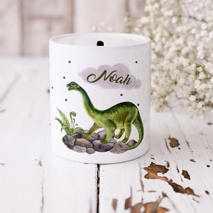 Mikalino Kinder Spardose Brachiosaurus Dinosaurier mit Wunschname Geschenke Geschenkideen Sparschwein