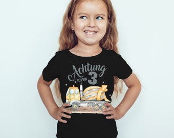 Mikalino Kinder T-Shirt Ich bin 3 - Betonmischer Kurzarm Shirt für Jungen und Mädchen | Geschenkidee