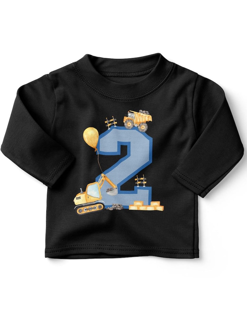 Mikalino Baby / Kinder Longsleeve mit Spruch Ich bin 2 Baustelle Langarm Shirt für Jungen und Mädchen Geschenkidee schwarz