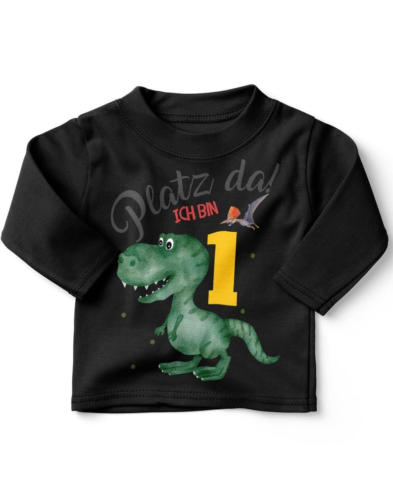 Mikalino Baby / Kinder Longsleeve mit Spruch Platz Da ich bin Eins 1 Dinosaurier T-Rex mit Flugsaurier Langarm Geschenkidee Bild 2