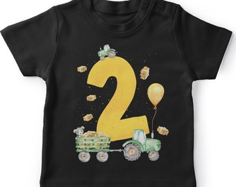 Mikalino Baby / Kinder T-Shirt mit Spruch Ich bin 2 - Traktor Kurzarm Shirt für Jungen und Mädchen | Geschenkidee