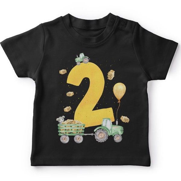 Mikalino Baby / Kinder T-Shirt mit Spruch Ich bin 2 - Traktor Kurzarm Shirt für Jungen und Mädchen | Geschenkidee