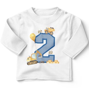 Mikalino Baby / Kinder Longsleeve mit Spruch Ich bin 2 Baustelle Langarm Shirt für Jungen und Mädchen Geschenkidee weiss