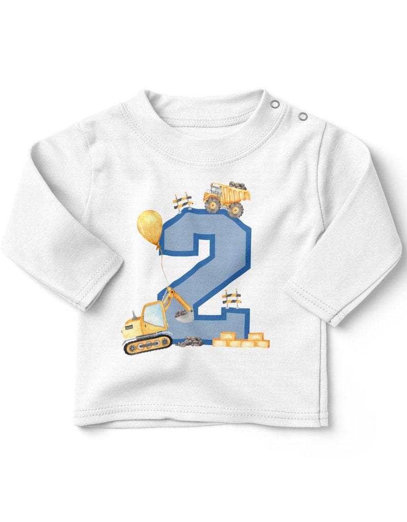 Mikalino Baby / Kinder Longsleeve mit Spruch Ich bin 2 Baustelle Langarm Shirt für Jungen und Mädchen Geschenkidee weiss