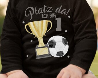 Mikalino Baby / Kinder Longsleeve mit Spruch Platz Da ! Ich bin Eins 1 Fussball Langarm  | Geschenkidee