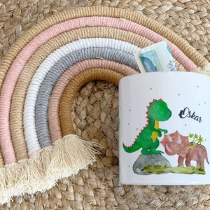 Mikalino Kinder Spardose Dinosaurier personalisiert mit Wunschname Geschenke Geschenkideen Sparschwein