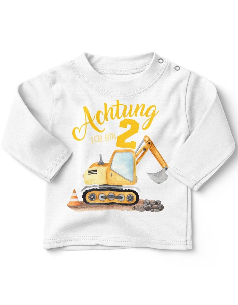 Mikalino Baby / Kinder Longsleeve mit Spruch Achtung ich bin Zwei 2 Bagger Schaufelbagger Langarm Geschenkidee image 5