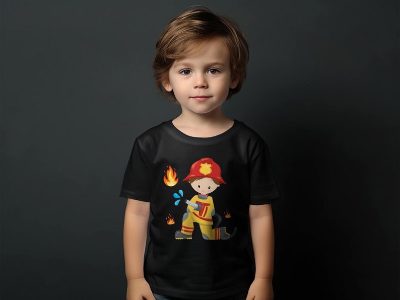 Kinder T-Shirt Feuerwehrmann Cartoon, Lustiges Beruf Kostüm Design, Geschenk für Jungen und Mädchen image 10