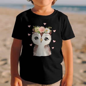 Kinder T-Shirt mit niedlicher Eule, Blumenkranz Motiv, Geschenk für Mädchen, Baumwolle, Größen 92-128 Bild 8