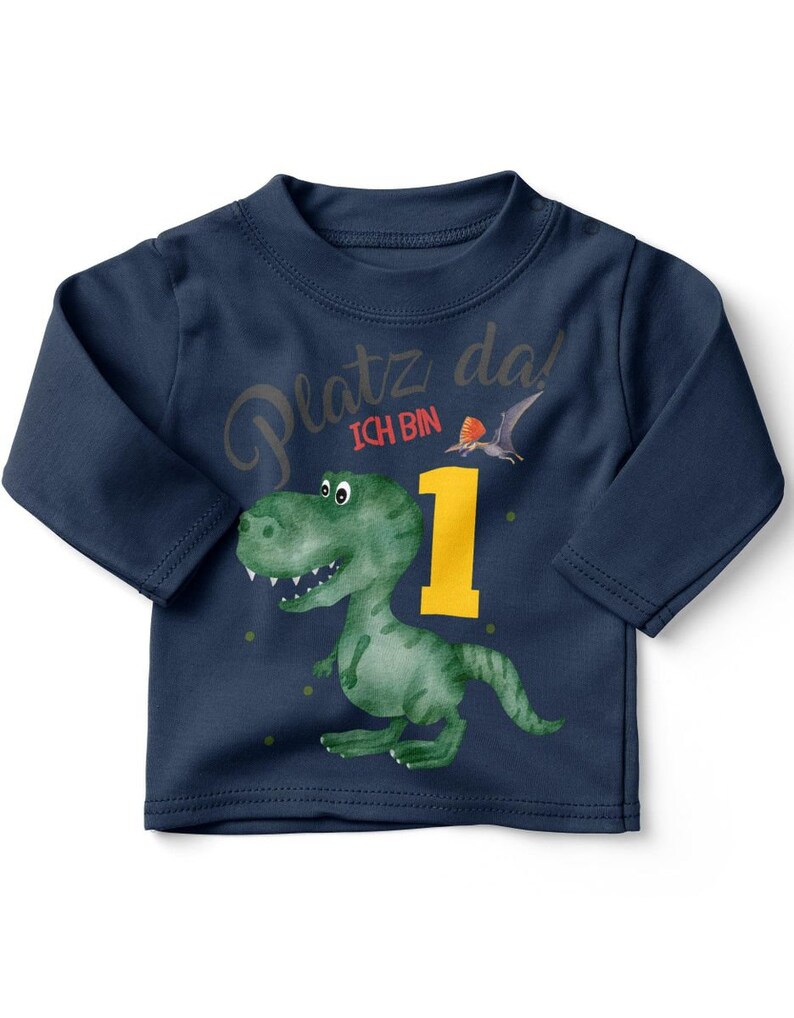 Mikalino Baby / Kinder Longsleeve mit Spruch Platz Da ich bin Eins 1 Dinosaurier T-Rex mit Flugsaurier Langarm Geschenkidee Bild 9