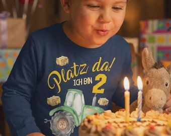 Geburtstagsshirt 2 Jahre Traktor Langarmshirt Junge | Kindershirt Traktor 2 Geburtstag | Kleinkind Shirt Traktor Mikalino