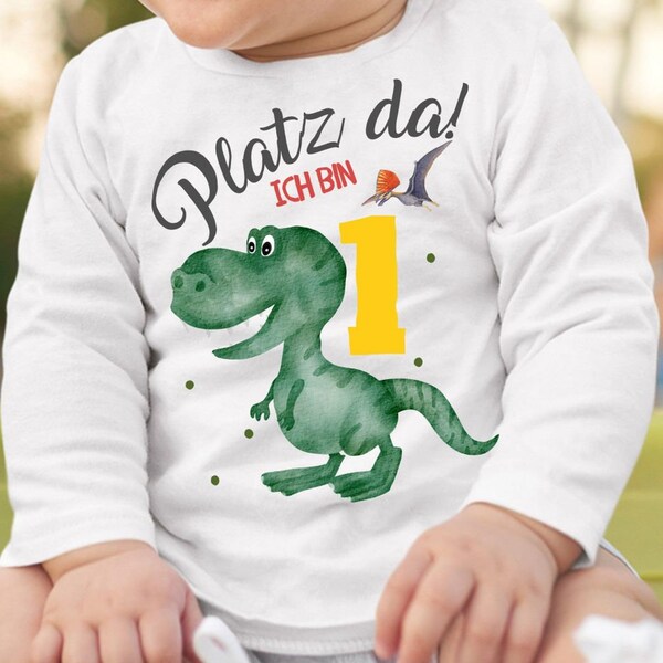 Mikalino Baby / Kinder Longsleeve mit Spruch Platz Da ich bin Eins 1 Dinosaurier T-Rex mit Flugsaurier Langarm  | Geschenkidee