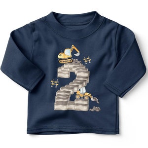 Mikalino Baby / Kinder Longsleeve mit Spruch 2 Bagger Geburtstag Langarm Shirt für Jungen und Mädchen Geschenkidee navy