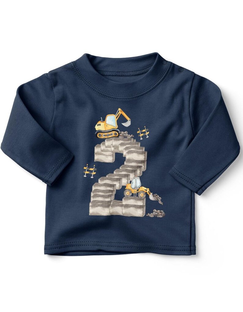 Mikalino Baby / Kinder Longsleeve mit Spruch 2 Bagger Geburtstag Langarm Shirt für Jungen und Mädchen Geschenkidee navy