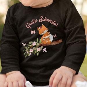 Mikalino Baby / Kinder Longsleeve mit Spruch für Jungen Mädchen Unisex langarm Große Schwester Fuchs handbedruckt in Deutschland Bild 1