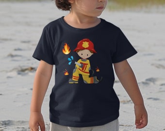 Kinder T-Shirt Feuerwehrmann Cartoon, Lustiges Beruf Kostüm Design, Geschenk für Jungen und Mädchen