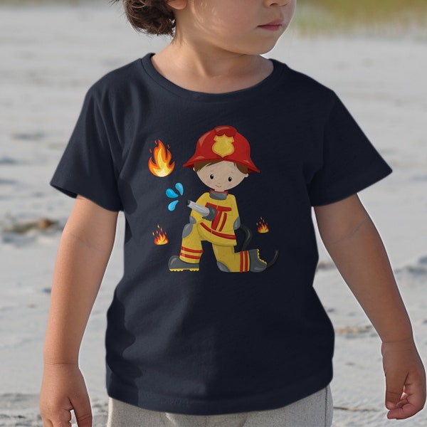 Kinder T-Shirt Feuerwehrmann Cartoon, Lustiges Beruf Kostüm Design, Geschenk für Jungen und Mädchen
