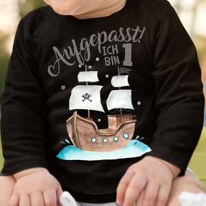 Mikalino Baby / Kinder Longsleeve mit Spruch Aufgepasst ich bin Eins 1 Pirat Langarm  | Geschenkidee