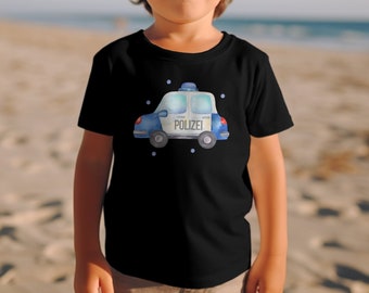 Kinder T-Shirt Polizeiauto Motiv, Jungen Geburtstagsgeschenk, Baumwolle Kurzarm Shirt, Blau Fahrzeug Grafik, Lustiges Kindermode