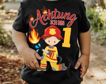 Mikalino Baby / Kinder T-Shirt mit Spruch Achtung ich bin 1 Eins Feuerwehr Kurzarm  | Geschenkidee
