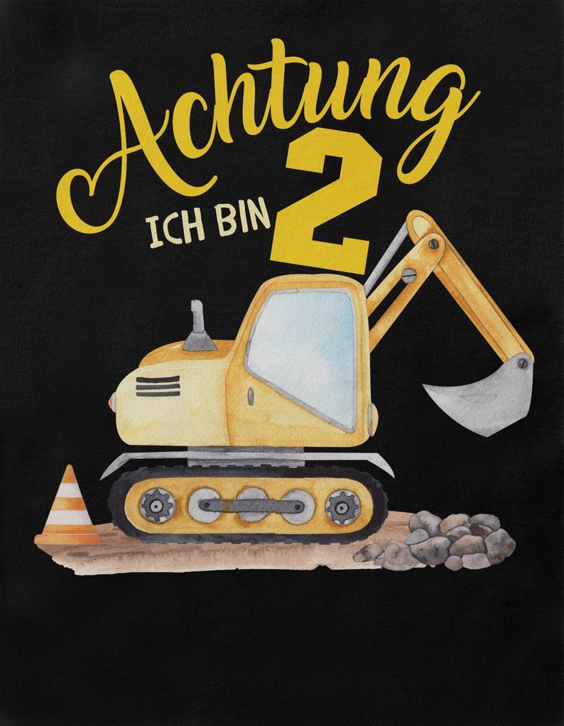 Mikalino Baby / Kinder T-Shirt mit Spruch Achtung ich bin Zwei 2 Bagger Schaufelbagger Kurzarm Geschenkidee Bild 3