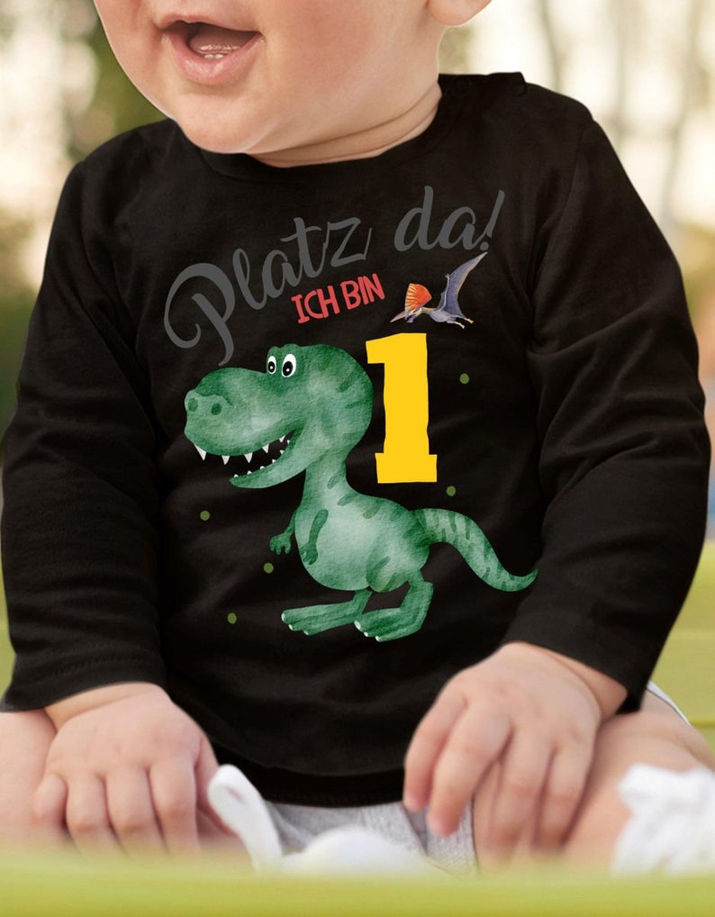 Mikalino Baby / Kinder Longsleeve mit Spruch Platz Da ich bin Eins 1 Dinosaurier T-Rex mit Flugsaurier Langarm Geschenkidee Bild 4
