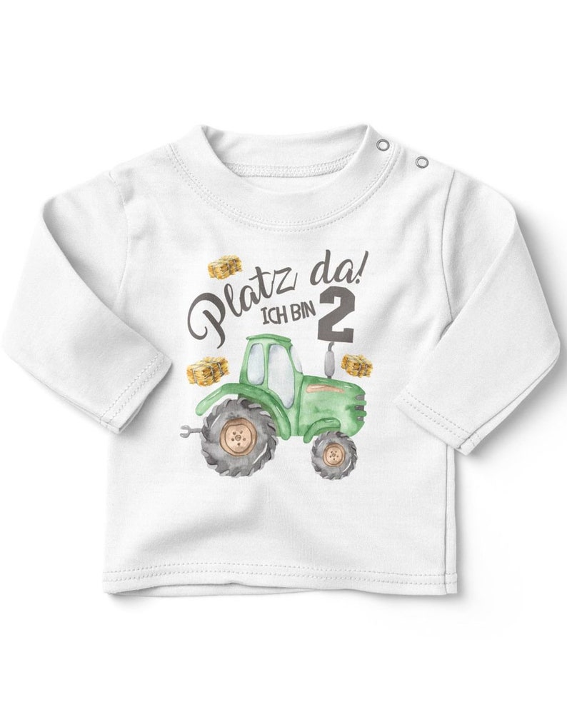 Mikalino Baby / Kinder Longsleeve mit Spruch Ich bin 2 Traktor Langarm Shirt für Jungen und Mädchen Geschenkidee weiss