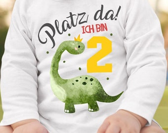 Mikalino Baby / Kinder Longsleeve mit Spruch Platz Da ich bin Zwei 2 Dinosaurier mit Krone Langarm  | Geschenkidee