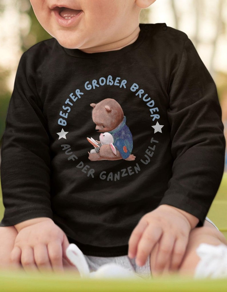 Mikalino Baby / Kinder Longsleeve mit Spruch für Jungen Mädchen Unisex langarm Bester großer Bruder auf der ganzen Welt handbedruckt Bild 1