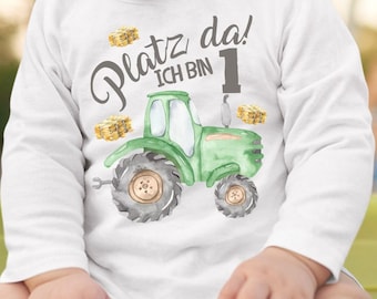 Mikalino Baby / Kinder Longsleeve mit Spruch Platz Da ich bin Eins 1 Traktor Heuballen Langarm  | Geschenkidee