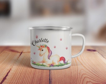 Kindertasse, Emaille Tasse personalisiert, Kinder Tasse mit Namen, Geschenk Kind, Emaille Tasse Kinder, Wunschname, Becher, Emaillebecher