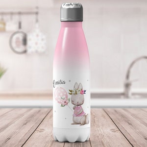 Kinder Edelstahl Trinkflasche Lachender kleiner Hase personalisiert mit Wunschname Einschulung Geschenk Schulanfänger