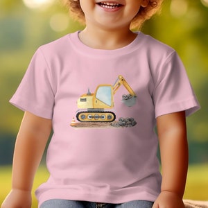 Kinder T-Shirt mit Bagger-Motiv, Gelber Bagger Druck, Jungen Baumwollshirt, Geschenk für Kleinkinder, Baustellen-Shirt, Spielzeugmotiv image 3