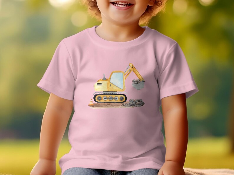 Kinder T-Shirt mit Bagger-Motiv, Gelber Bagger Druck, Jungen Baumwollshirt, Geschenk für Kleinkinder, Baustellen-Shirt, Spielzeugmotiv image 3