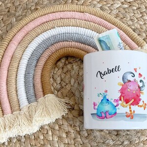 Mikalino Kinder Spardose Süße Monster personalisiert mit Wunschname Geschenke Geschenkideen Sparschwein