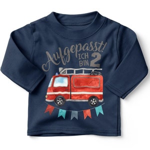 Mikalino Baby / Kinder Longsleeve mit Spruch Aufgepasst ich bin Zwei 2 Feuerwehrauto Langarm Geschenkidee Bild 9