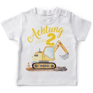 Mikalino Baby / Kinder T-Shirt mit Spruch Achtung ich bin Zwei 2 Bagger Schaufelbagger Kurzarm Geschenkidee Bild 6