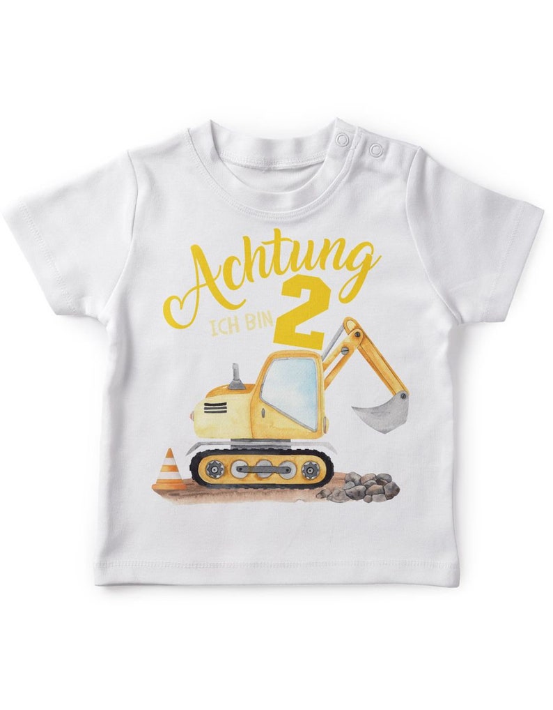 Mikalino Baby / Kinder T-Shirt mit Spruch Achtung ich bin Zwei 2 Bagger Schaufelbagger Kurzarm Geschenkidee Bild 6