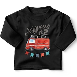 Mikalino Baby / Kinder Longsleeve mit Spruch Ich bin 2 - Feuerwehr Langarm Shirt für Jungen und Mädchen | Geschenkidee