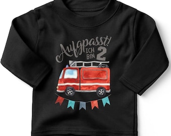 Mikalino Baby / Kinder Longsleeve mit Spruch Ich bin 2 - Feuerwehr Langarm Shirt für Jungen und Mädchen | Geschenkidee