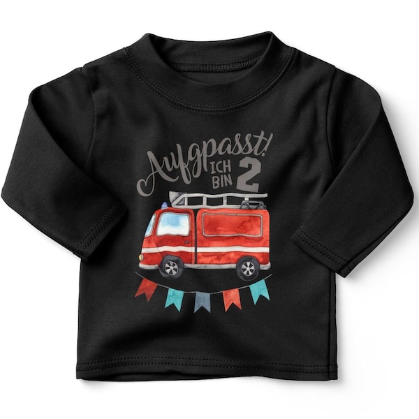 Mikalino Baby / Kinder Longsleeve mit Spruch Ich bin 2 - Feuerwehr Langarm Shirt für Jungen und Mädchen | Geschenkidee