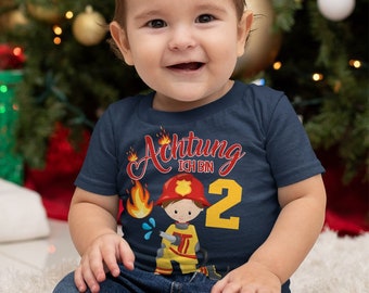 Mikalino Baby / Kinder T-Shirt mit Spruch Achtung ich bin 2 Zwei Feuerwehr Kurzarm  | Geschenkidee